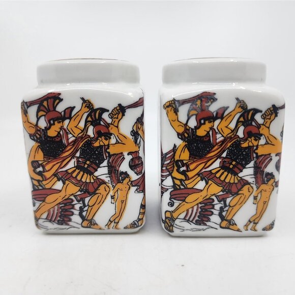 Goddess Warrior in Chariot Salt & Pepper Shakers Set Talavera White 3.25 in VTG - Picture 4 of 7